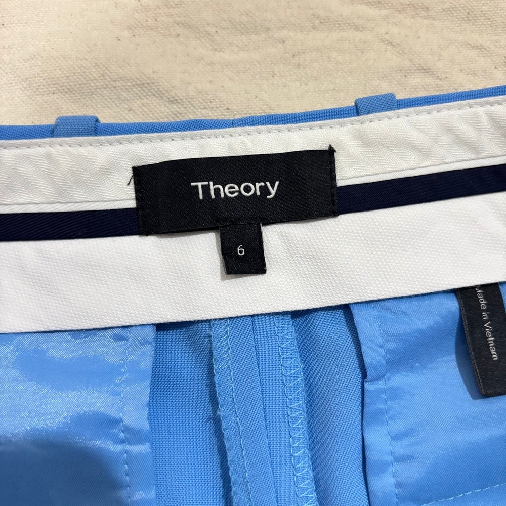 Theory Blue Stretch Wool Crop Cuff Career Work Office Pant Size 6 - Picture 3 of 8